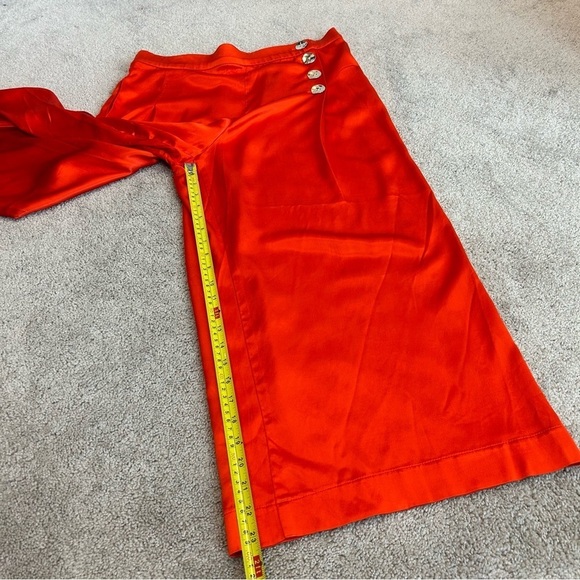 Zara RARE Orange Satin Effect cropped pants wide leg culottes gold buttons Sz XL - Picture 12 of 15